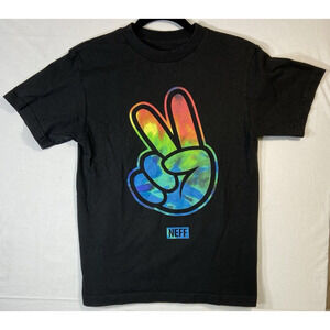 Neff Mens S Black Graphic Peace Pride Love Hand Shirt Size Small 100% Cotton